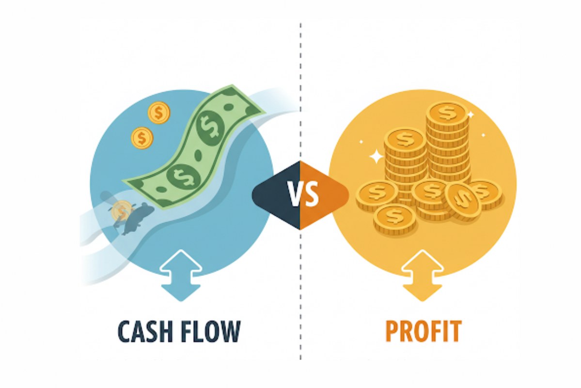 Cash Flow versus Profit signage.