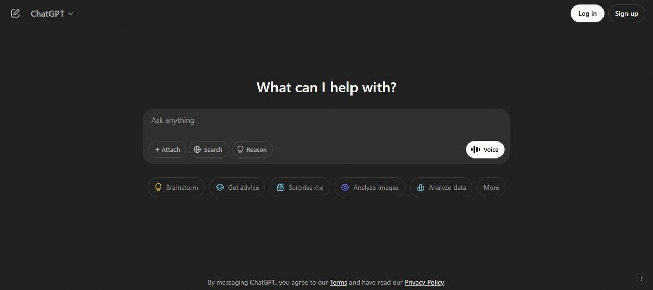 ChatGPT.com webpage view.