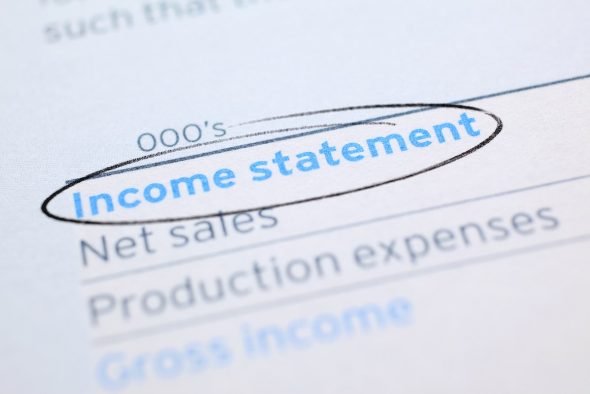 Close-up of document with Income Statement encircled.