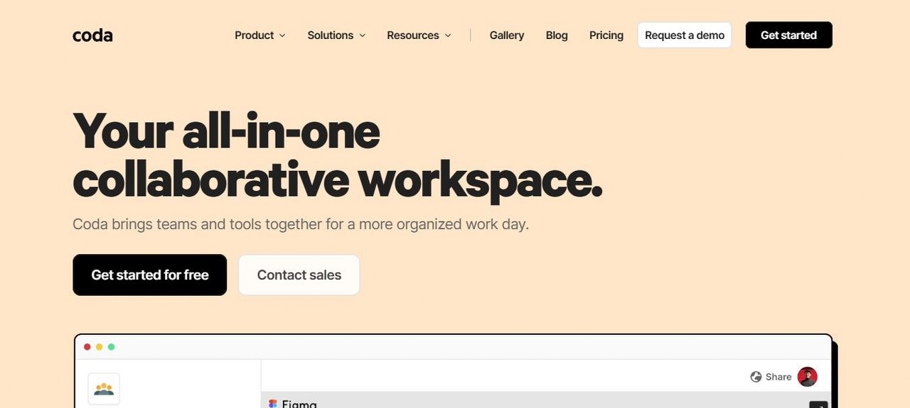 Coda webpage view.