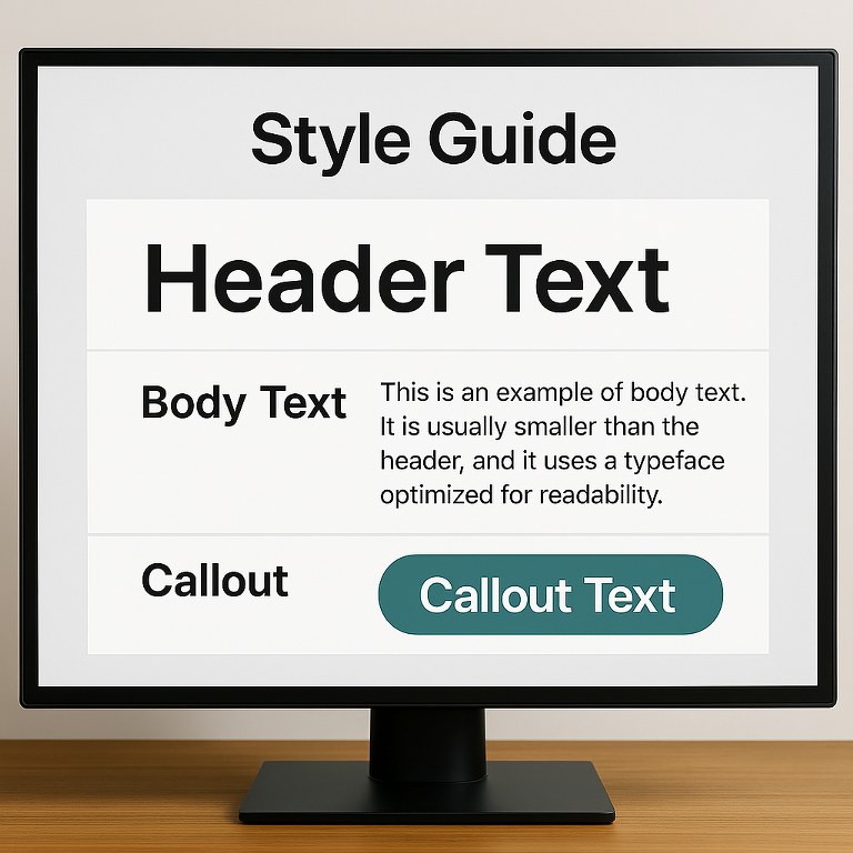 Computer screen showing a digital style guide with different font pairings in use.
