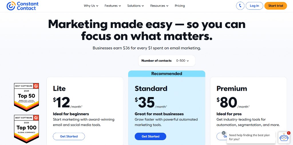 Constant Contact pricing.