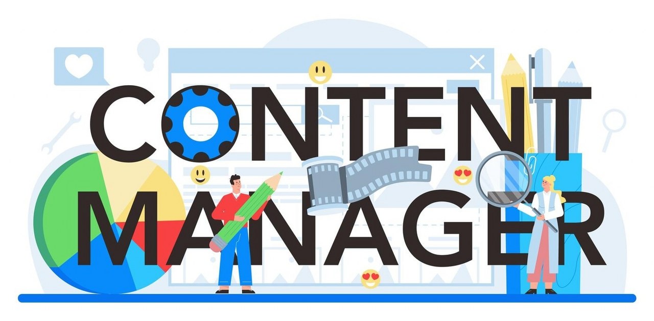 Content management typographic illustration.