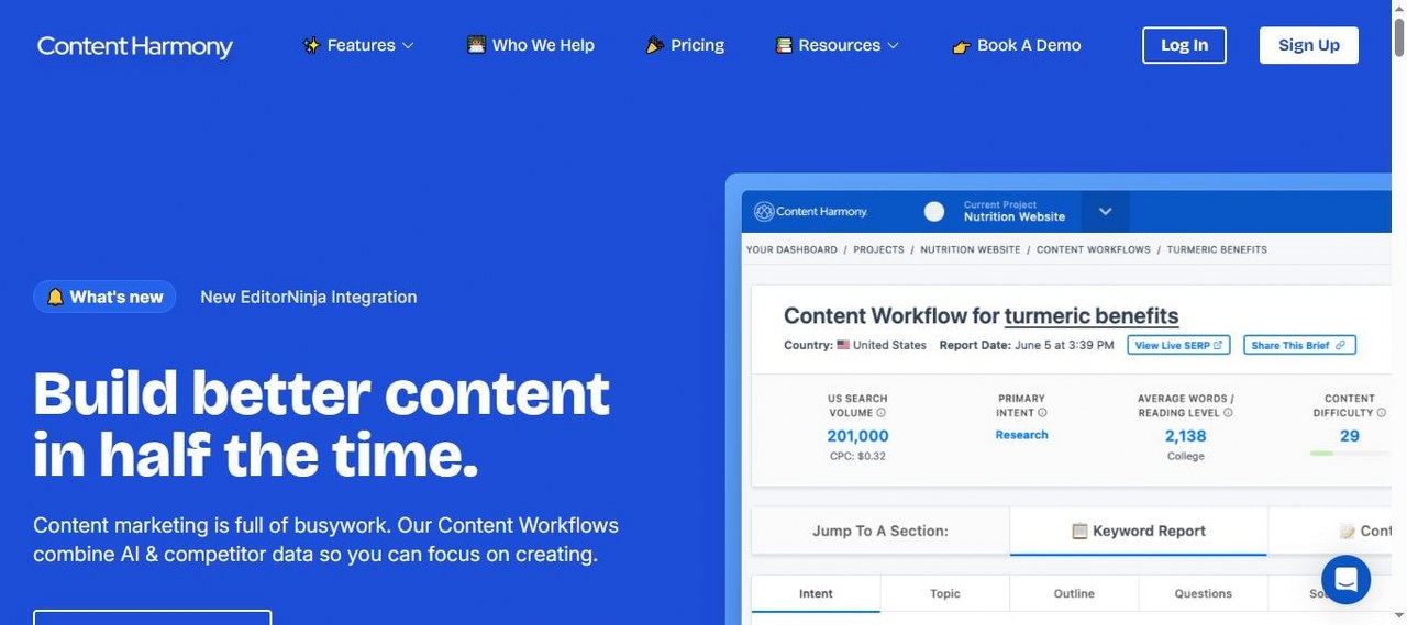 ContentHarmony.com webpage view.