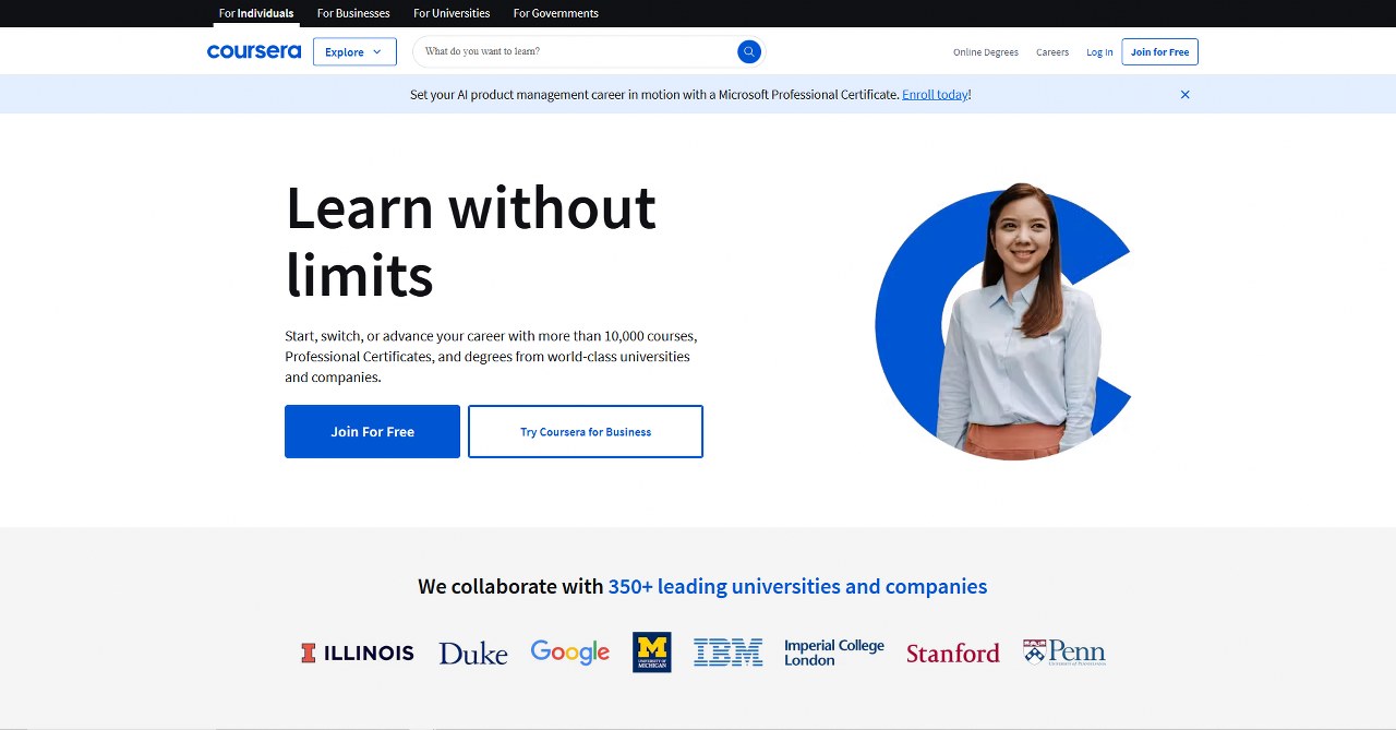 Coursera homepage.