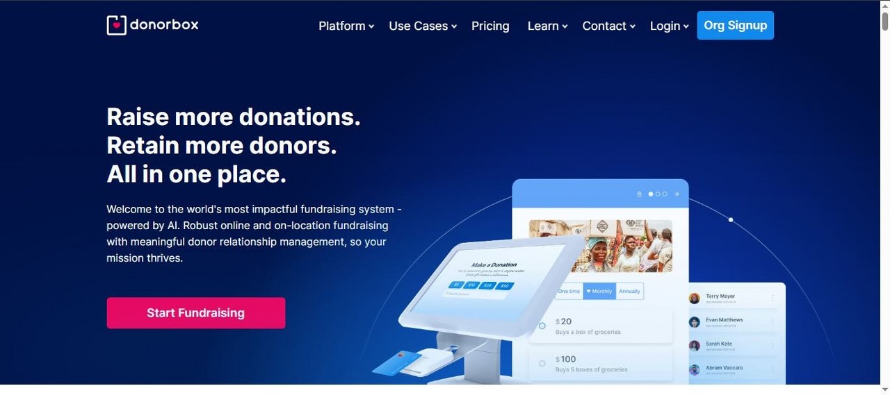 Donorbox webpage view.