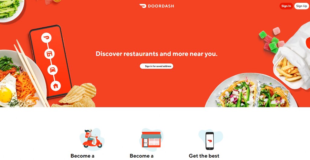 DoorDash homepage.