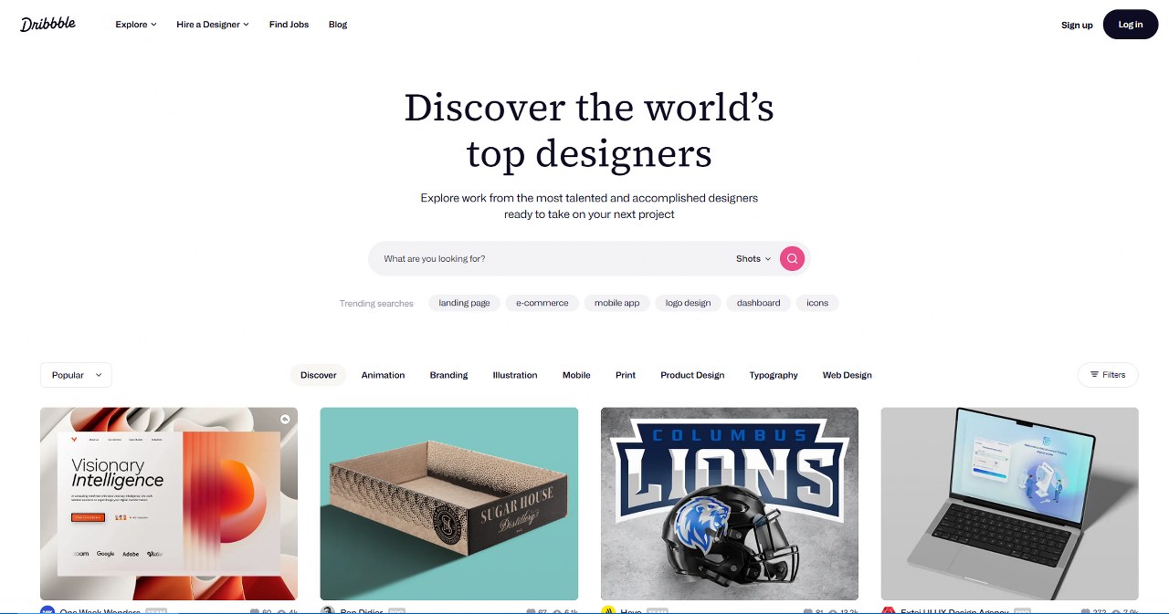 Dribble homepage.