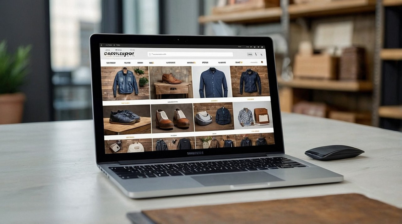 Ecommerce store displayed on laptop.