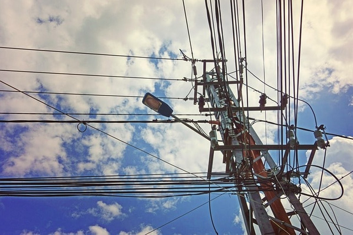 Electrical cables and sunny sky