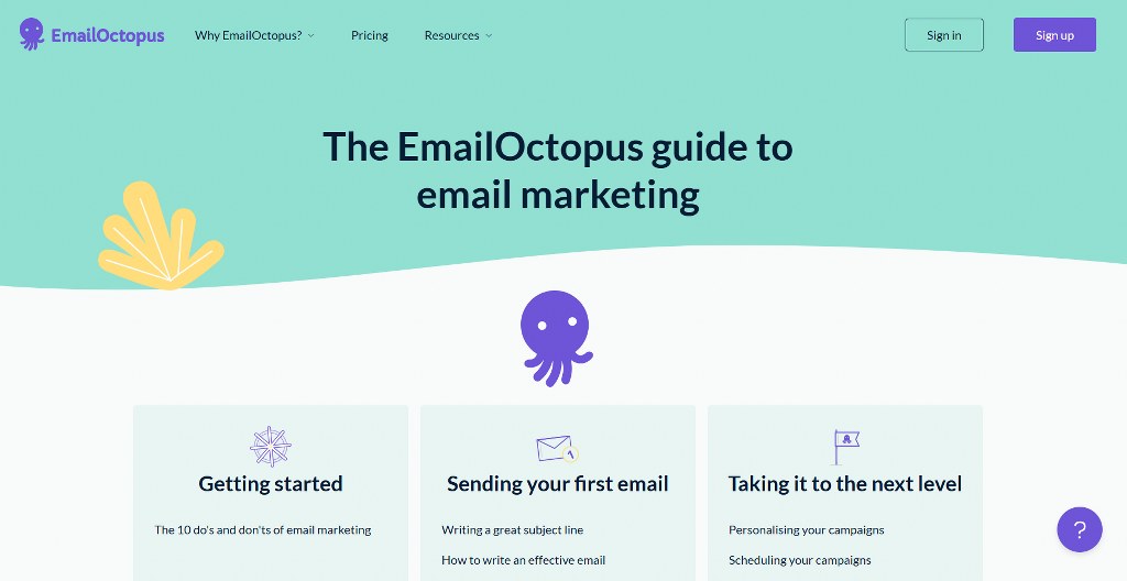 EmailOctopus email marketing page.