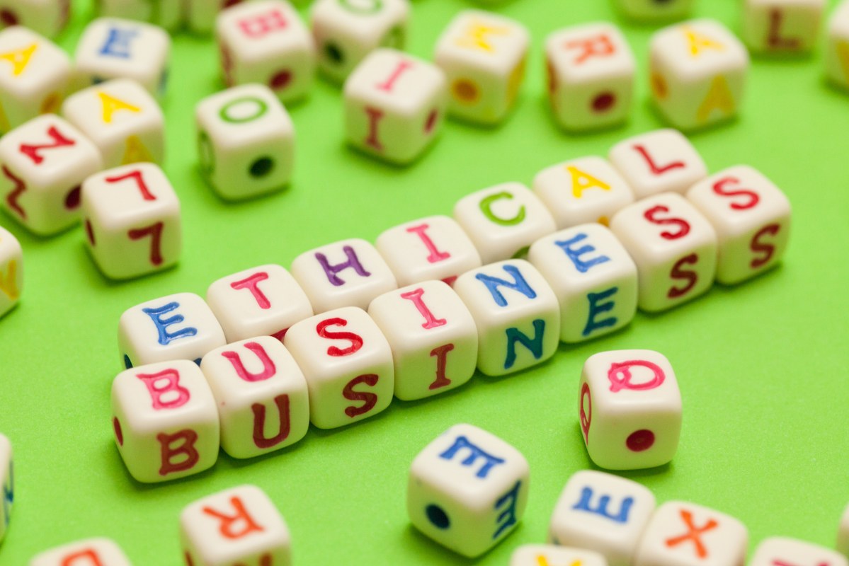 Ethical Business spelled using scrabble boxes.