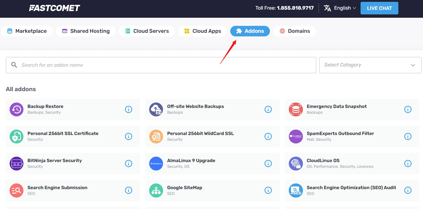 Addons button