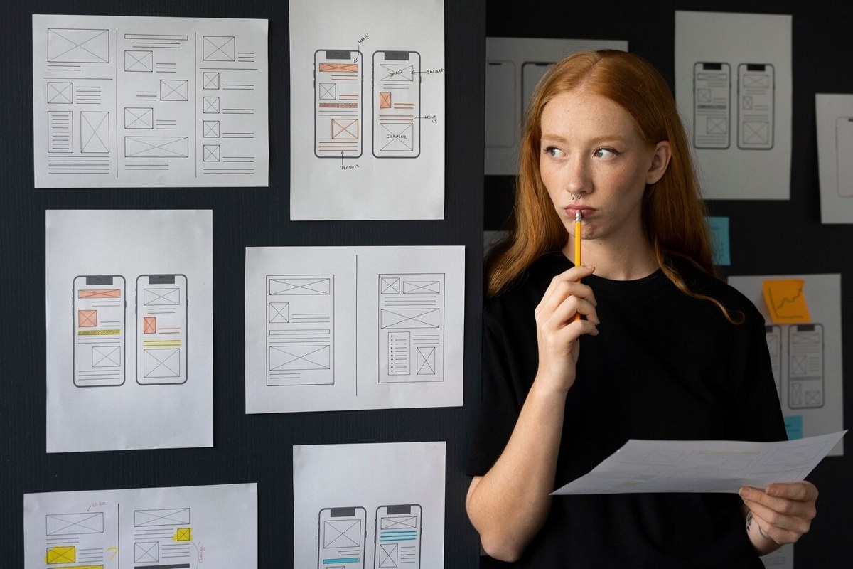 Female web designer taking notes in the office.