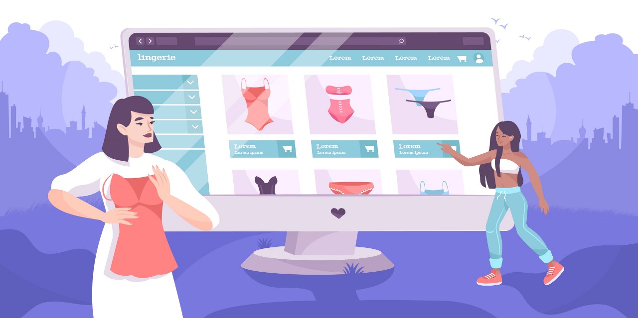 Flat design concept for an online swimwear shop.