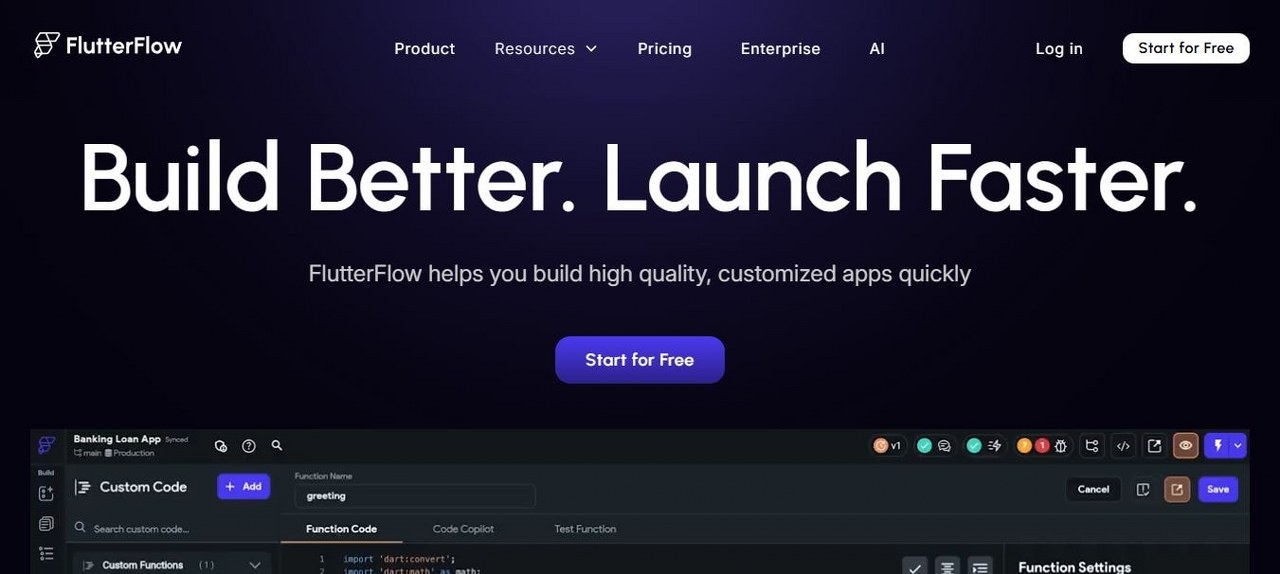 FlutterFlow webpage view.