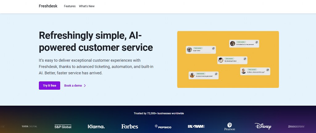 Freshdesk homepage.