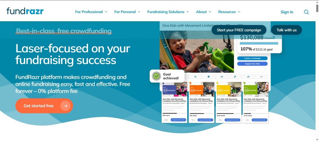 Fundrazr webpage view.