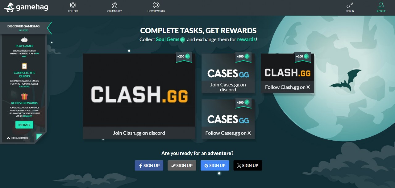 Gamehag homepage. 