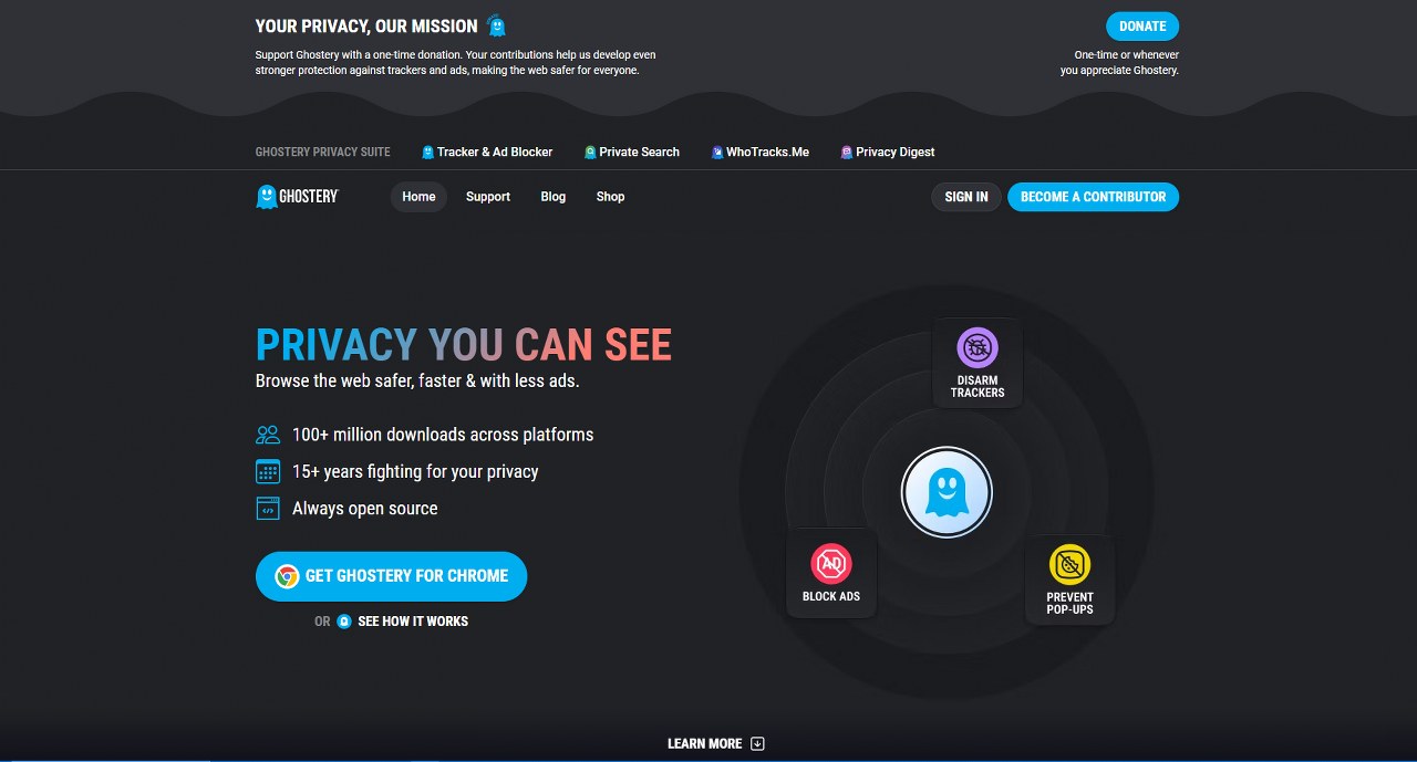 Ghostery homepage.