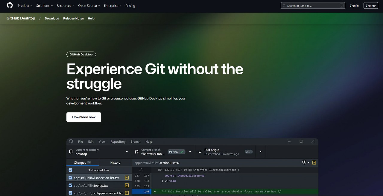 GitHub desktop homepage.