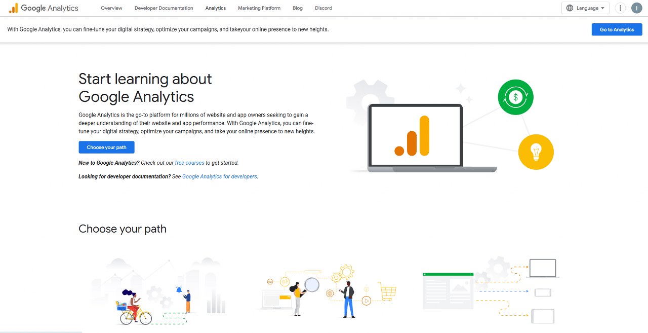 Google analytics website for monitoring marketing efforts.