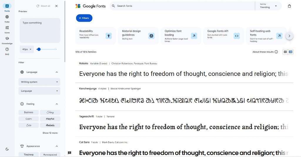 Google fonts page.