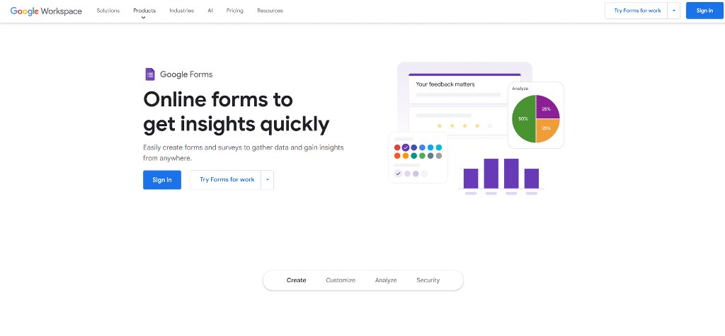 Google forms page.