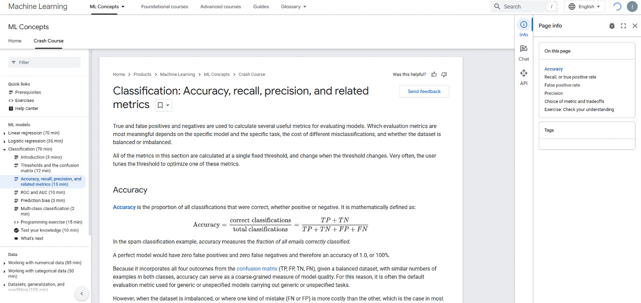Google machine learning course.