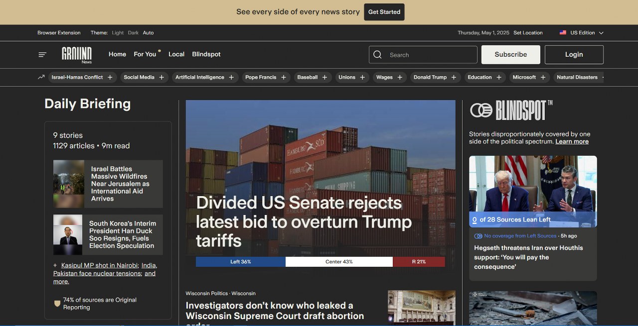 Ground News homepage.