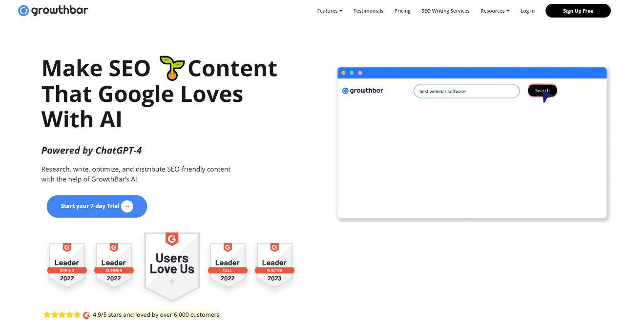 GrowthBar homepage.