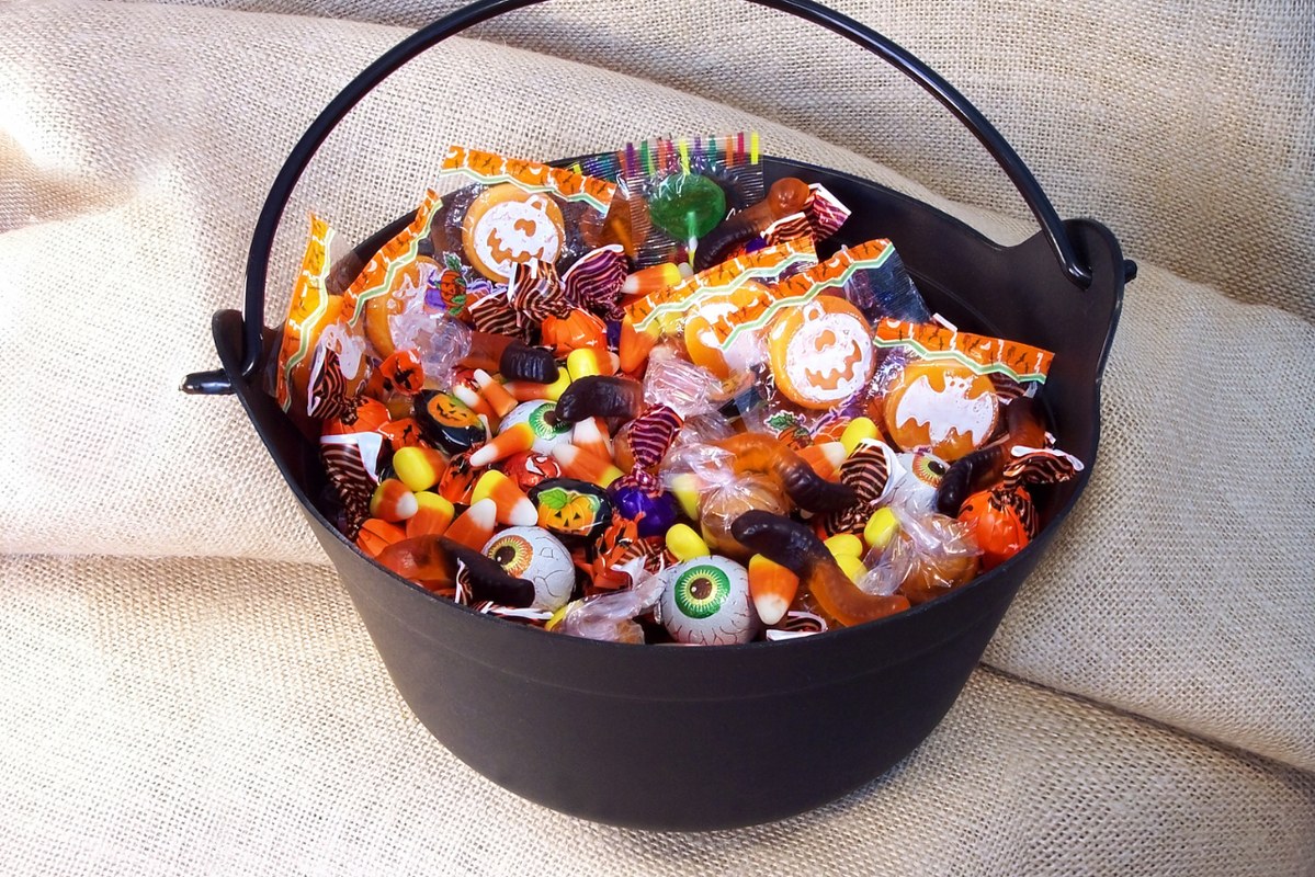 Halloween Candy inside bucket.