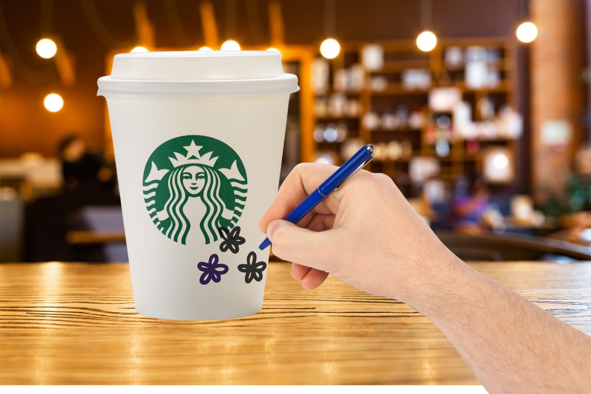 Hand drawing on starbucks cup.