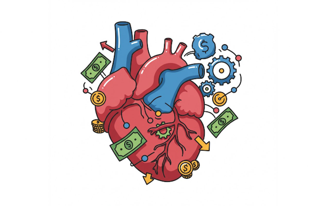 Heart with coins signifying financial health.