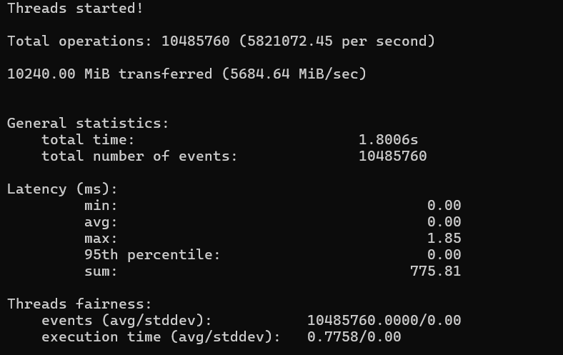 Memory Performance test result