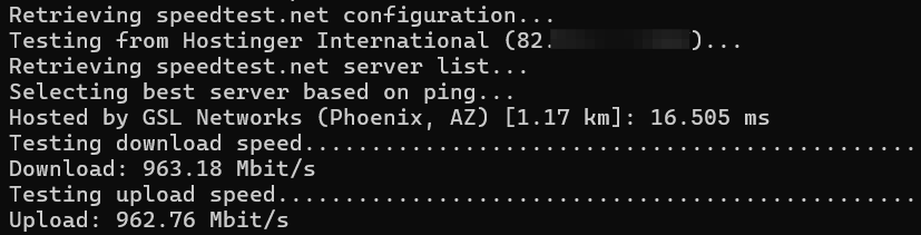 Speedtest CLI Network Test result