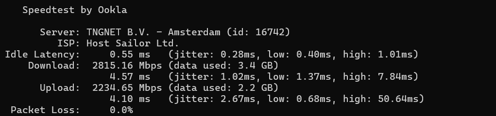 Speedtest test result