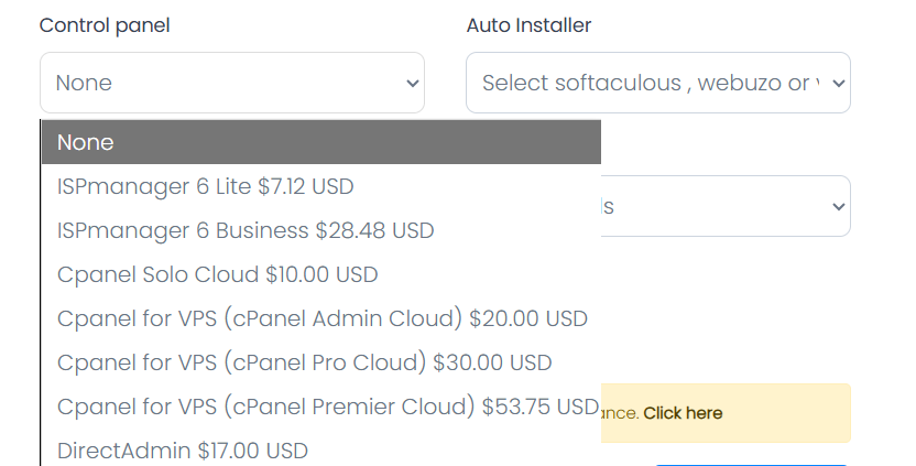 Control Panel dropdown menu