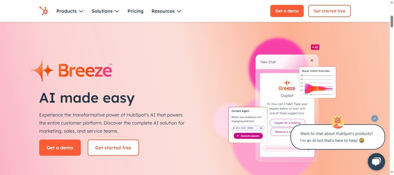 Hubspot.com webpage view.