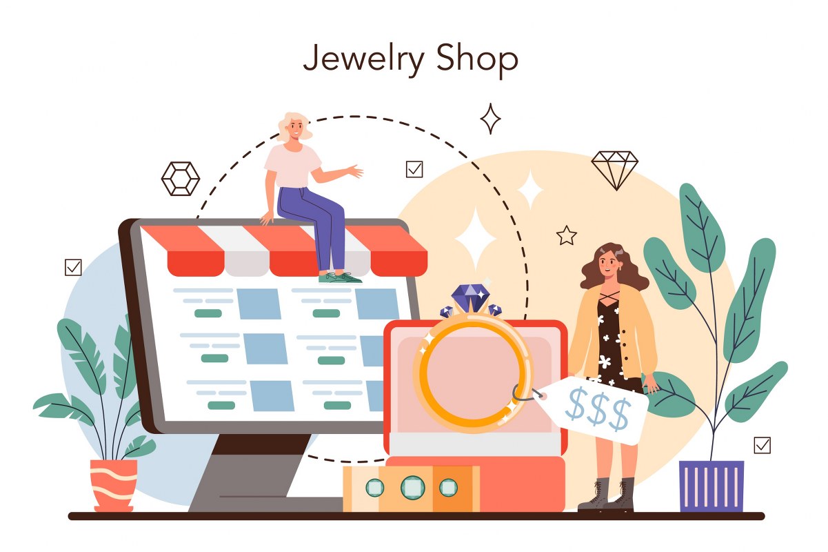 Illustration of an online gem shop.