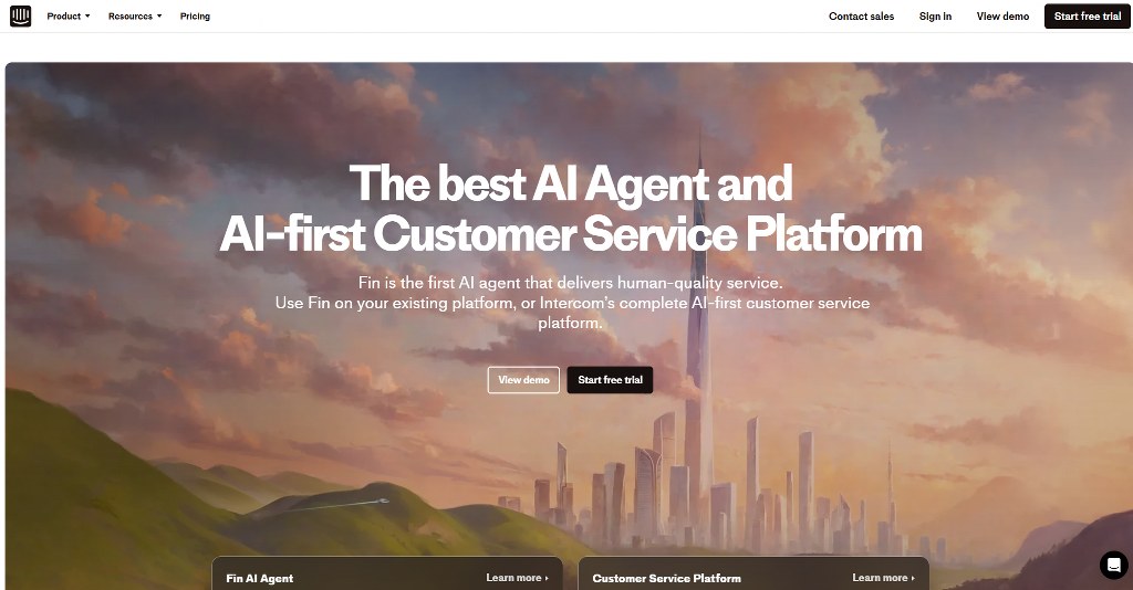 Intercom website homepage.