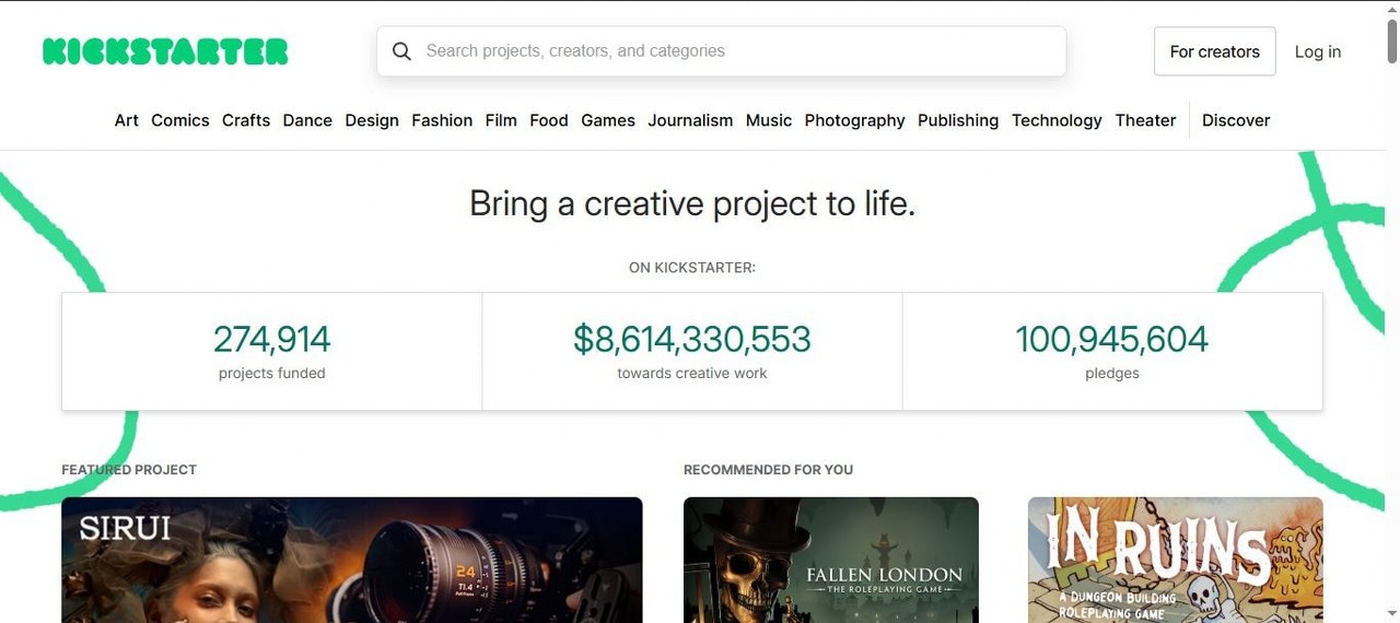 Kickstarter webpage view.