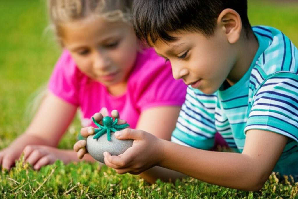 Kids playing with a green Wacky Wall Walker.