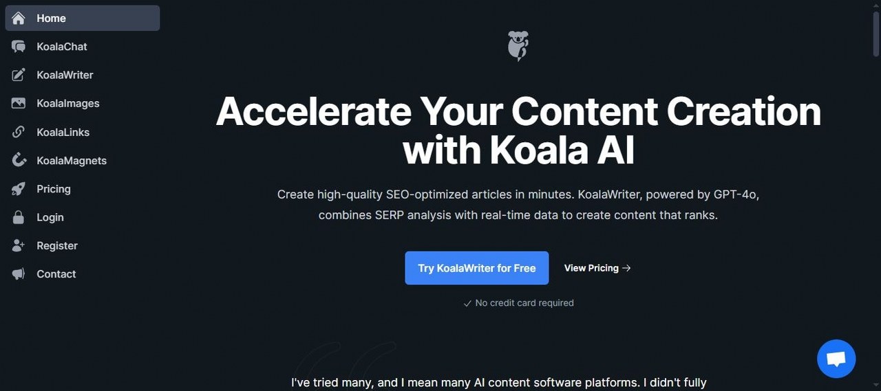 Koala.sh webpage view.