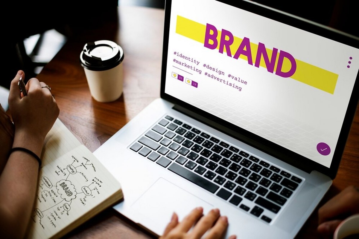 Laptop featuring a brand design.