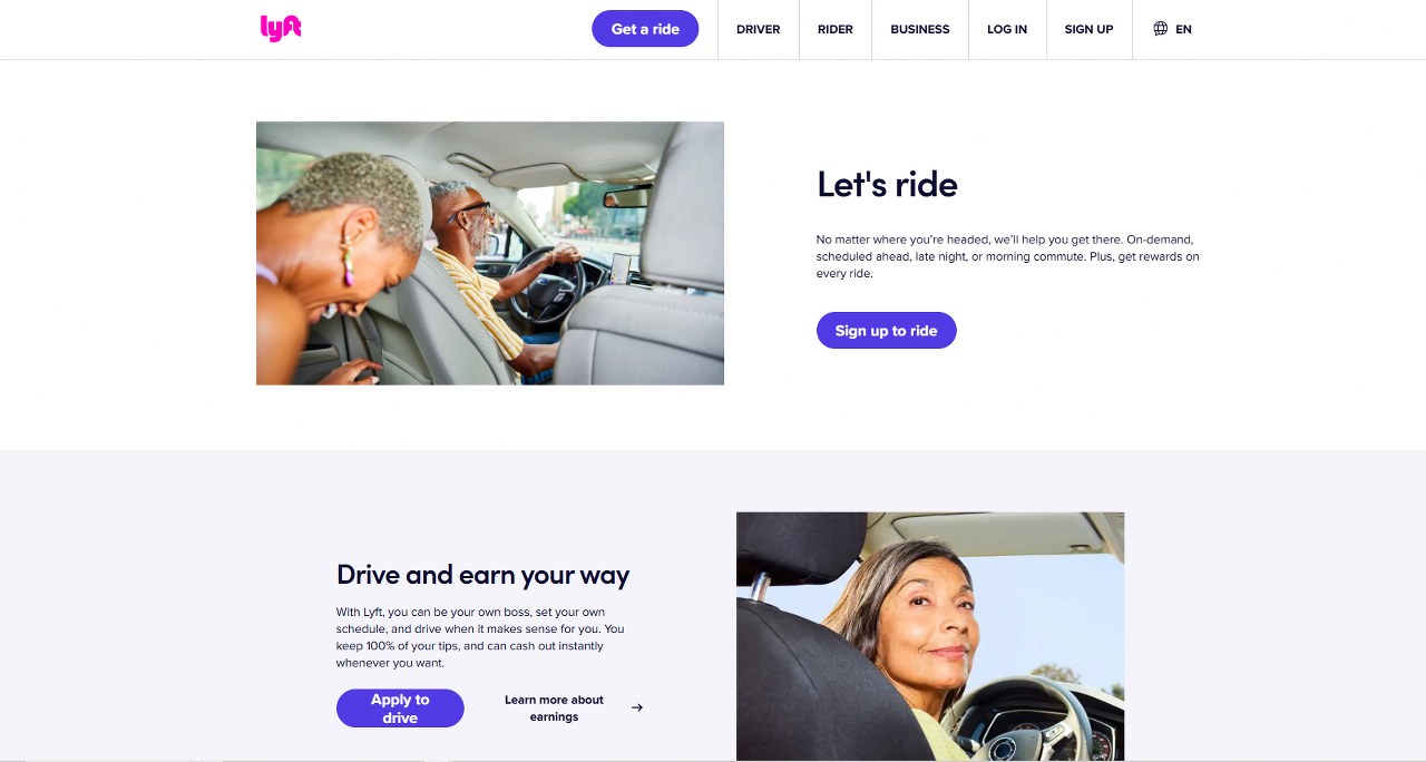 Lyft homepage.
