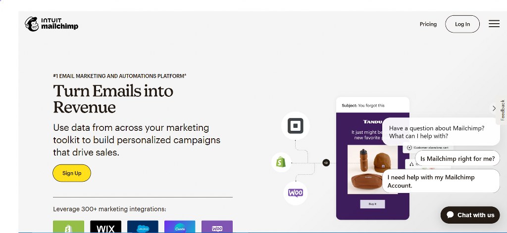 Mailchimp homepage.