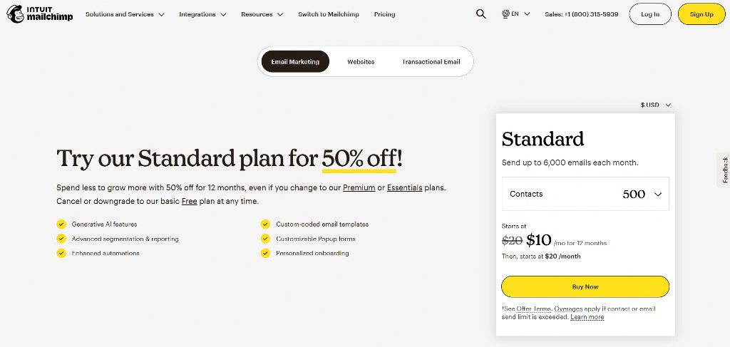 Mailchimp pricing.