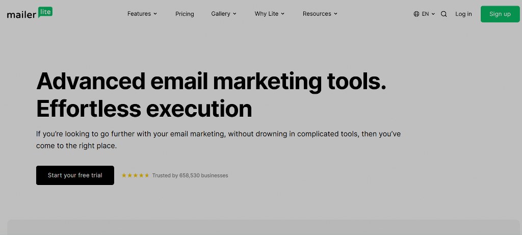 MailerLite homepage.