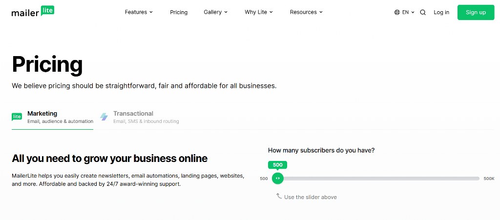 MailerLite pricing.
